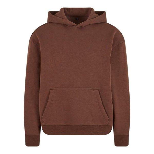 Build Your Brand Puha férfi kapucnis pulóver Fluffy - Csokoládébarna | L