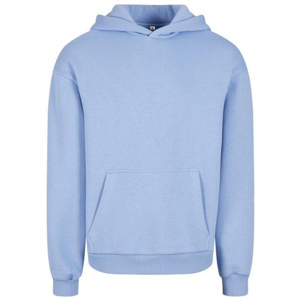 Build Your Brand Puha férfi kapucnis pulóver Fluffy - Világoskék | L