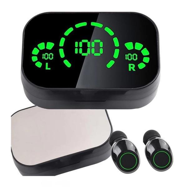 Vezeték nélküli Bluetooth fülhallgató LED töltőtokkal és mikrofonnal –
fekete 06356