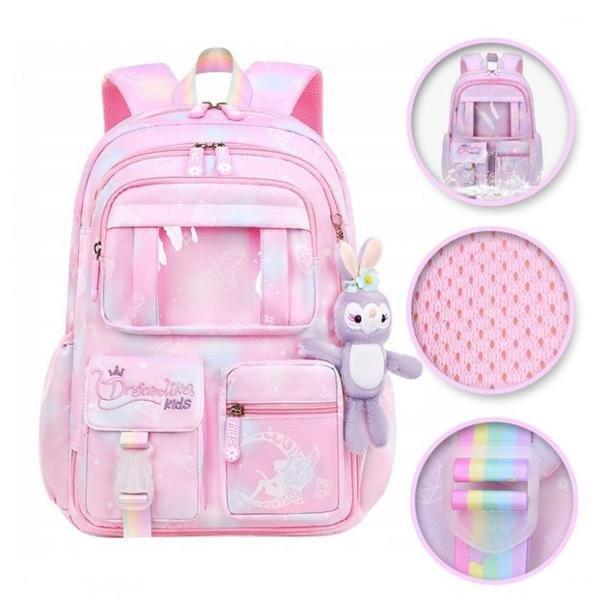 RAINBOW „Sweet” iskolai hátizsák, iskolatáska univerzális zsebekkel és
plüss figurával – PL159R