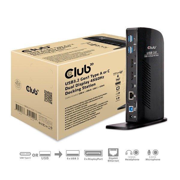 Club 3D Notebook Dokkoló - CSV-1460 (4K60HZ DUAL DISPLAY, 3.1 USB-A to 2x DP,
6x USB3.2, RJ45, 3.5 Jack Audio + Mic)
