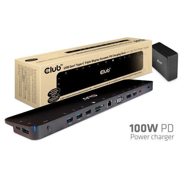 Club 3D Notebook Dokkoló - CSV-1564W100 (100W, 3.2 USB-C to 3xUSB-A 3.2, 5x
USB-A,HDMI, PD, VGA, RJ45, SD, Micro SD, 3,5