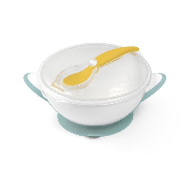 BabyOno Tányér, tapadó aljú, fedeles, kanállal, zöld, 1063/04