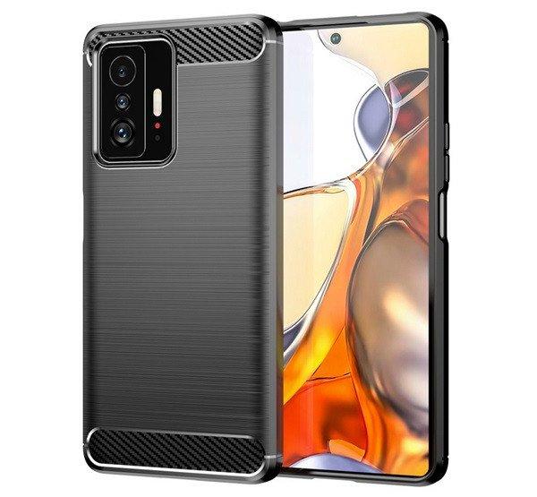 Szilikon telefonvédő (közepesen ütésálló, légpárnás sarok,
szálcsiszolt, karbon minta) FEKETE Xiaomi 11T, Xiaomi 11T Pro