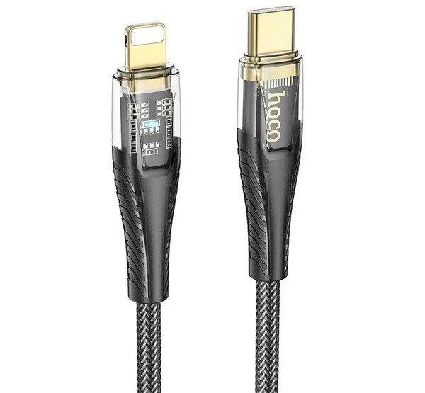 HOCO U121 adatkábel (Type-C - lightning, 27W, PD gyorstöltő, 120cm, LED
jelzés, cipőfűző) FEKETE