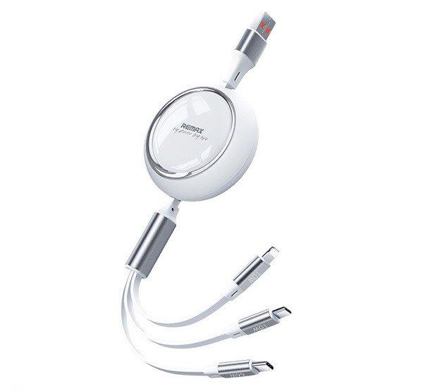 REMAX LINON adatkábel 3in1 (USB - lightning/Type-C/microUSB, 2.4A, 66W,
gyorstöltő, 100cm) FEHÉR