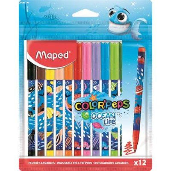 Filctoll készlet, 2 mm, kimosható, MAPED "Color'Peps Ocean
Life", 12 különböző szín