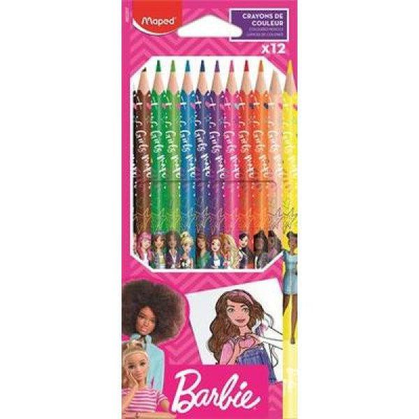 Színes ceruza készlet, háromszögletű, MAPED "Barbie", 12
különböző szín