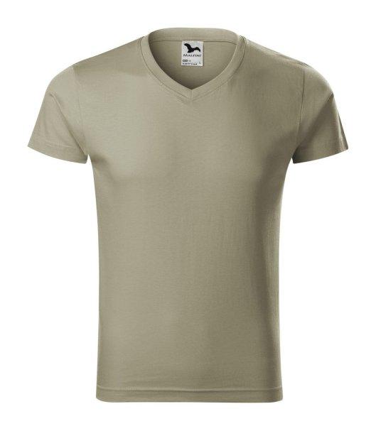 MALFINI Férfi póló Slim Fit V-neck - Világos khaki | S