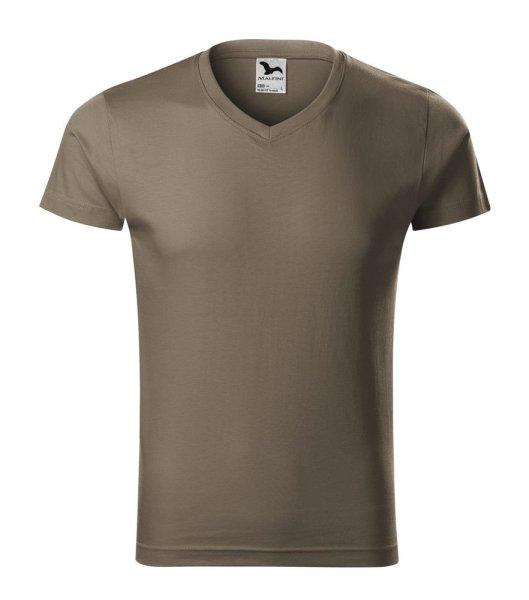 MALFINI Férfi póló Slim Fit V-neck - Army | 3XL