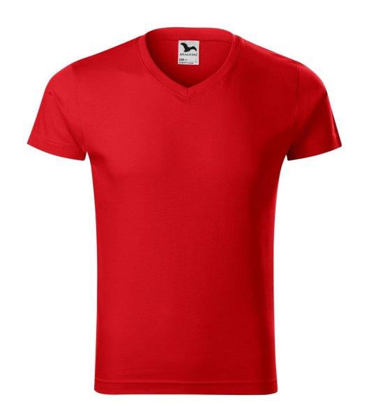 MALFINI Férfi póló Slim Fit V-neck - Piros | 3XL