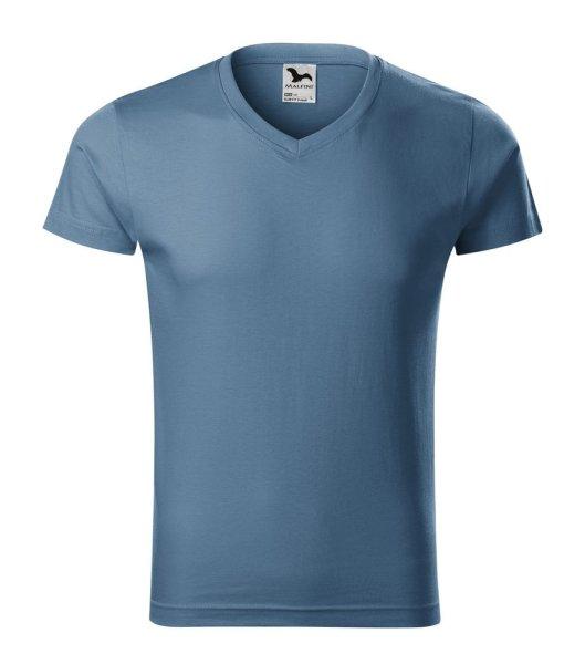 MALFINI Férfi póló Slim Fit V-neck - Denim | 3XL