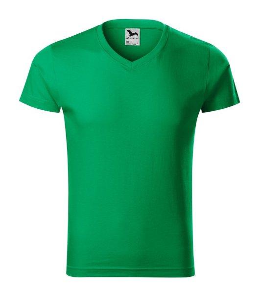 MALFINI Férfi póló Slim Fit V-neck - Középzöld | 2XL