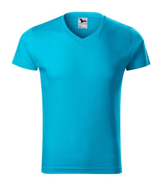 MALFINI Férfi póló Slim Fit V-neck - Türkiz | 2XL