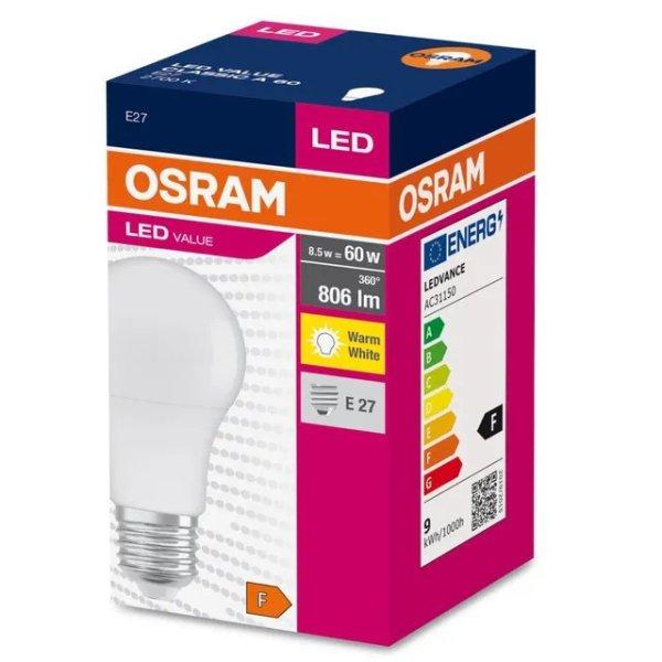 OSRAM Value LED E27 8,5W-2700K 806lumen GLOBE CLASSIC A 60