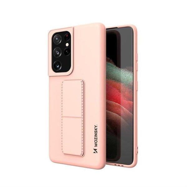Wozinsky kitámasztható tok Flexible Silicone telefontok Stand Samsung Galaxy
S21 Ultra 5G Rózsaszín