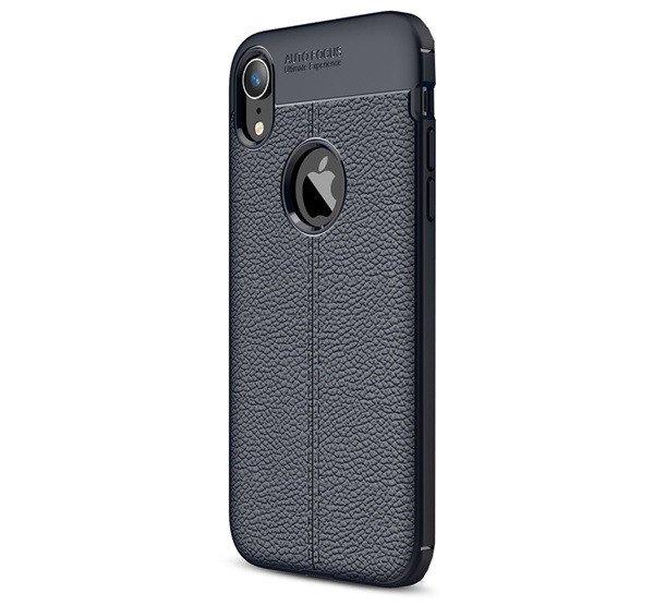 Szilikon telefonvédő (közepesen ütésálló, bőr hatású, varrás minta,
logó kivágás) SÖTÉTKÉK Apple iPhone XR 6.1