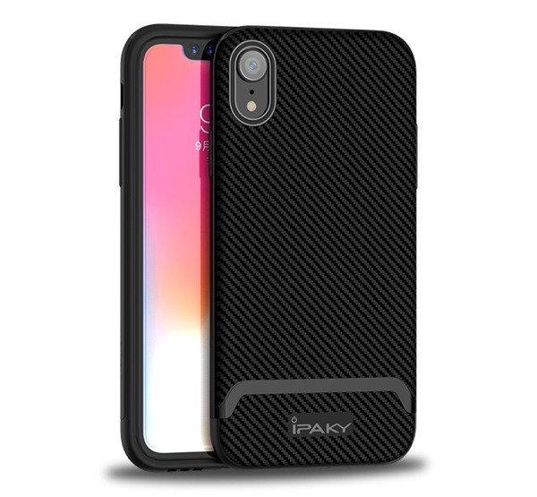 IPAKY szilikon telefonvédő (műanyag keret, közepesen ütésálló, karbon
minta) FEKETE Apple iPhone XR 6.1