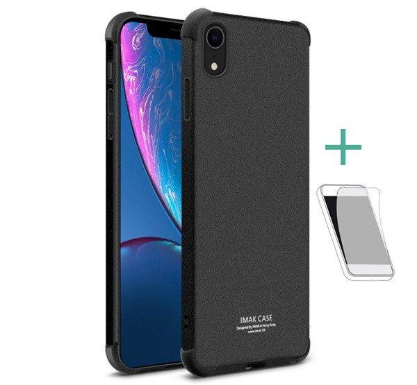 IMAK szilikon telefonvédő (közepesen ütésálló, légpárnás sarok, matt +
képernyővédő fólia) FEKETE Apple iPhone XR 6.1