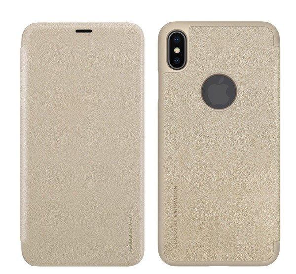 NILLKIN SPARKLE műanyag telefonvédő (bőr hatású FLIP, oldalra nyíló,
logó kivágás) ARANY Apple iPhone XS Max 6.5