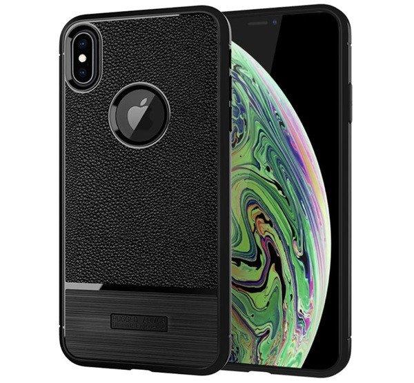 Szilikon telefonvédő (közepesen ütésálló, bőr hatású, szálcsiszolt,
logó kivágás) FEKETE Apple iPhone XS Max 6.5