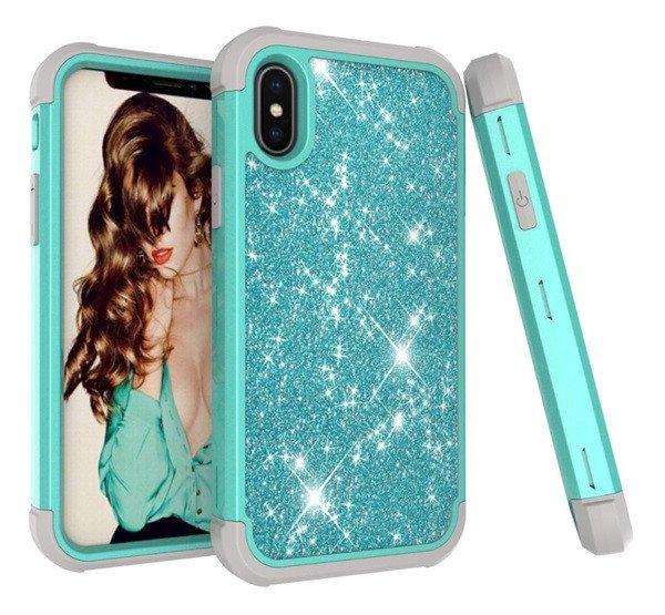 Defender műanyag telefonvédő (közepesen ütésálló, szilikon belső,
műanyag keret, flitteres) CYAN Apple iPhone XS Max 6.5