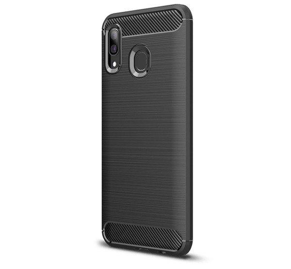 Szilikon telefonvédő (közepesen ütésálló, légpárnás sarok,
szálcsiszolt, karbon minta) FEKETE Samsung Galaxy A20 (SM-A205F), Samsung
Galaxy A30 (SM-A305F)