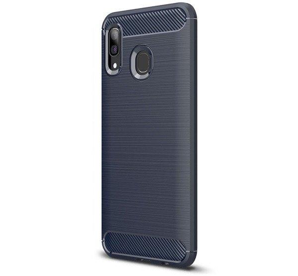 Szilikon telefonvédő (közepesen ütésálló, légpárnás sarok,
szálcsiszolt, karbon minta) SÖTÉTKÉK Samsung Galaxy A30 (SM-A305F), Samsung
Galaxy A20 (SM-A205F)