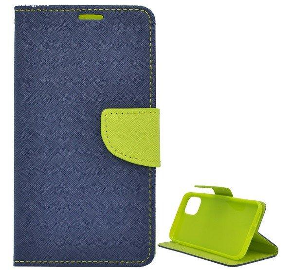 Tok álló, bőr hatású (FLIP, oldalra nyíló, asztali tartó funkció,
csuklópánt, textil minta) SÖTÉTKÉK Apple iPhone 11 Pro Max