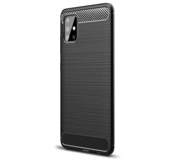 Szilikon telefonvédő (közepesen ütésálló, légpárnás sarok,
szálcsiszolt, karbon minta) FEKETE Samsung Galaxy A51 (SM-A515F)