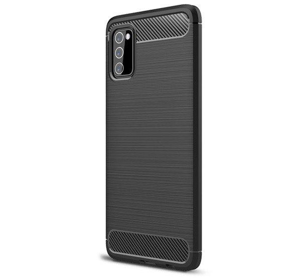 Szilikon telefonvédő (közepesen ütésálló, légpárnás sarok,
szálcsiszolt, karbon minta) FEKETE Samsung Galaxy A03s (SM-A037F)