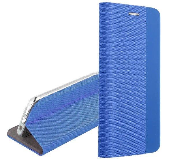 Tok álló, bőr hatású (FLIP, oldalra nyíló, asztali tartó funkció,
textil minta) KÉK Samsung Galaxy A03s (SM-A037F)