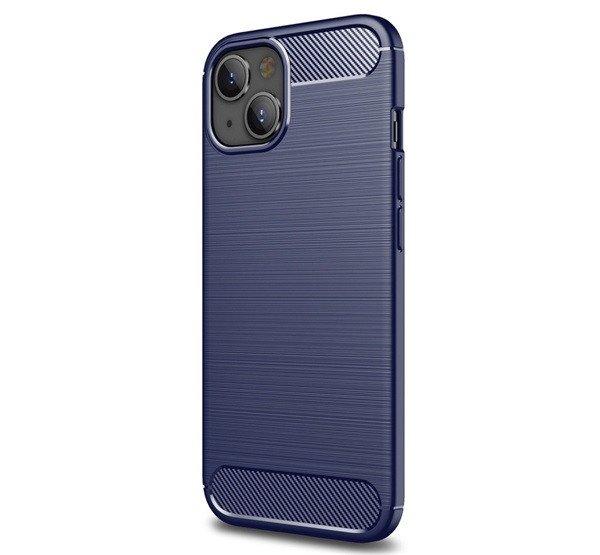 Szilikon telefonvédő (közepesen ütésálló, légpárnás sarok,
szálcsiszolt, karbon minta) SÖTÉTKÉK Apple iPhone 14 Plus