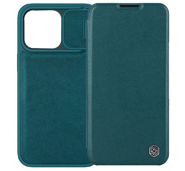 NILLKIN QIN PRO tok álló, finom bőr hatású (FLIP, oldalra nyíló,
bankkártya tartó, kamera védelem) SÖTÉTZÖLD Apple iPhone 14 Plus