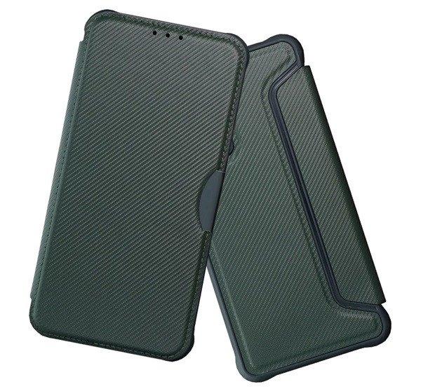Tok álló, bőr hatású (FLIP, oldalra nyíló, légpárnás sarok, kamera
védelem, karbon minta) SÖTÉTZÖLD Samsung Galaxy A52 5G (SM-A526F), Samsung
Galaxy A52 4G (SM-A525F), Samsung Galaxy A52