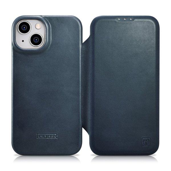 iCarer CE olajviasz prémium bőr fóliatok bőr tok iPhone 14 Plus Flip
mágneses MagSafe kék (AKI14220707-BU)