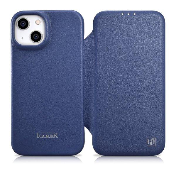iCarer CE prémium bőr fóliatok iPhone 14 Plus Flip mágneses MagSafe kék
(WMI14220715-BU)