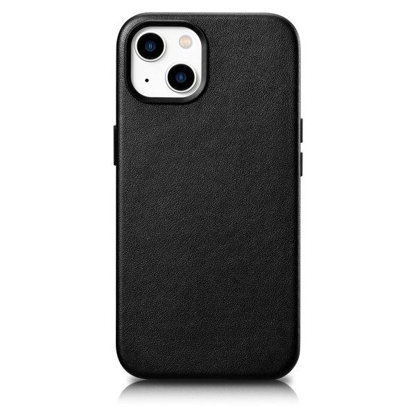 iCarer Case Leather valódi bőr tok iPhone 14 Plus fekete (MagSafe
kompatibilis)