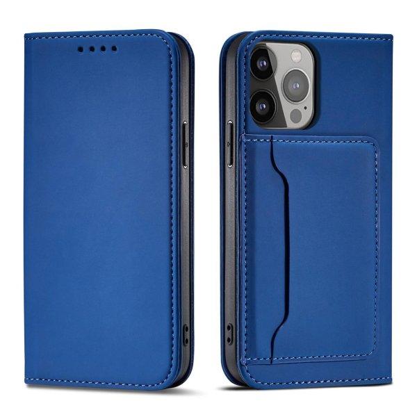 Mágneses kártyatartós tok iPhone 14 Plus flip cover pénztárca állvány
kék