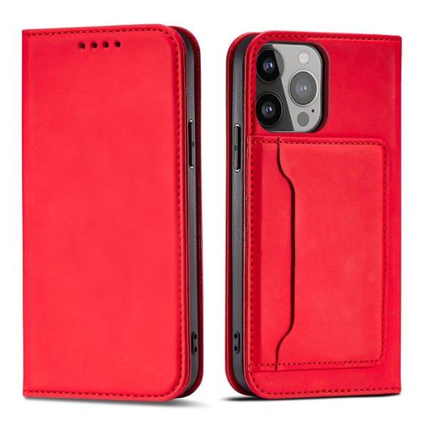 Mágneses kártyatartós tok iPhone 14 Plus flip cover pénztárca állvány
piros