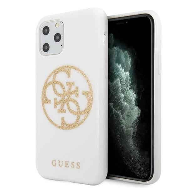 Guess GUHCN65TPUWHGLG iPhone 11 Pro Max fehér csillogó 4G köralakú logós
keménytok