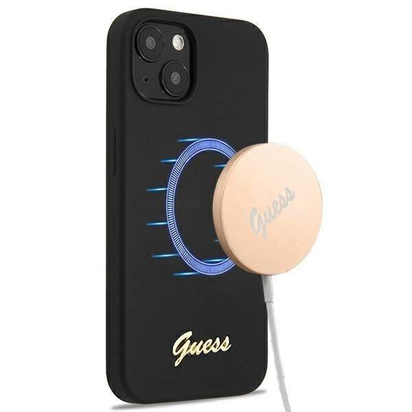 Guess GUHMP13MLSLMGBK iPhone 13 6.1" fekete keménytok szilikon Script
arany logó Magsafe