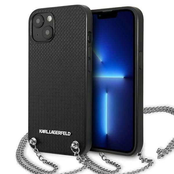 Karl Lagerfeld KLHCP13MPMK iPhone 13 6,1" keménytok fekete bőr texturált
és lánccal