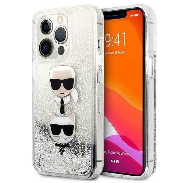 Karl Lagerfeld KLHCP13LKICGLS iPhone 13 Pro / 13 6,1" ezüst folyékony
csillogó kristályos keménytok Karl&Choupette fej