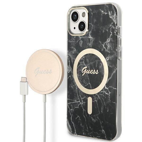 Guess GUBPP14MHMEACSK tok+ töltő iPhone 14 Plus / 15 Plus 6.7" fekete
keménytok Marble MagSafe