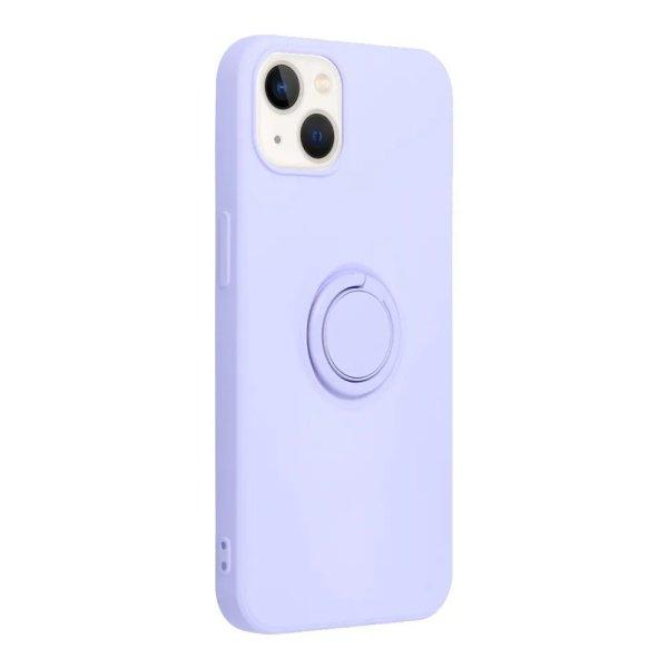 iPhone 14 Plus (6.7") gyűrűs hátlap tok, szilikon tok, velúr belső,
lila, Forcell Silicone Ring