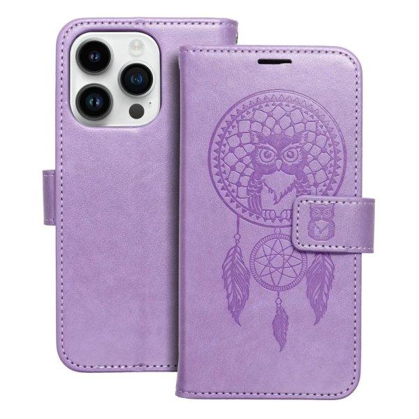 iPhone 14 Plus (6.7") telefon tok, könyvtok, oldalra nyíló tok,
mágnesesen záródó, lila, dreamcatcher, Forcell Mezzo