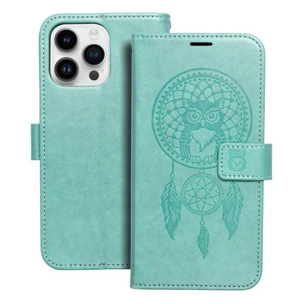iPhone 14 Plus (6.7") telefon tok, könyvtok, oldalra nyíló tok,
mágnesesen záródó, zöld, dreamcatcher, Forcell Mezzo