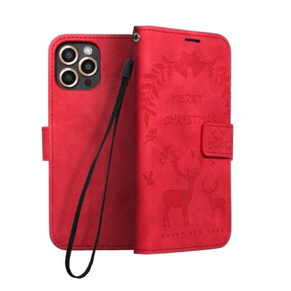 Samsung Galaxy A03s telefon tok, könyvtok, oldalra nyíló tok, mágnesesen
záródó, piros Merry Christmas felirat, SM-A037, Forcell Mezzo