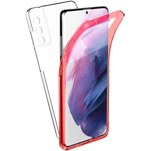 Samsung Galaxy S21 Ultra elő + hátlapi tok, PC + TPU, 360°, piros kerettel,
SM-G998, Forcell